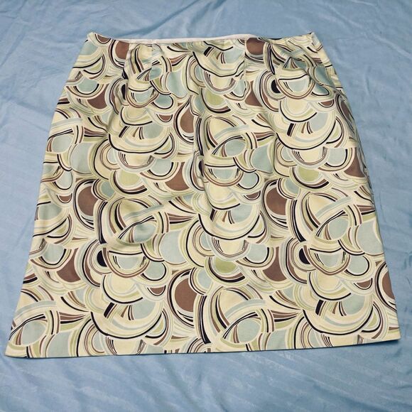 Talbots Skirt Cotton Stretch Geometric Print Pencil Y2K Light Yellow Sz 12 Flaw - Picture 10 of 12